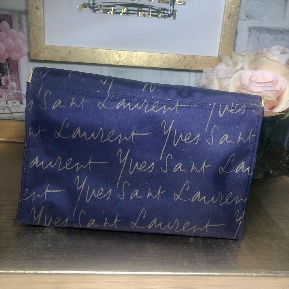 Yves Saint Laurent Purple and Gold Script Parfum Cosmetics Pouch - Picture 4 of 10